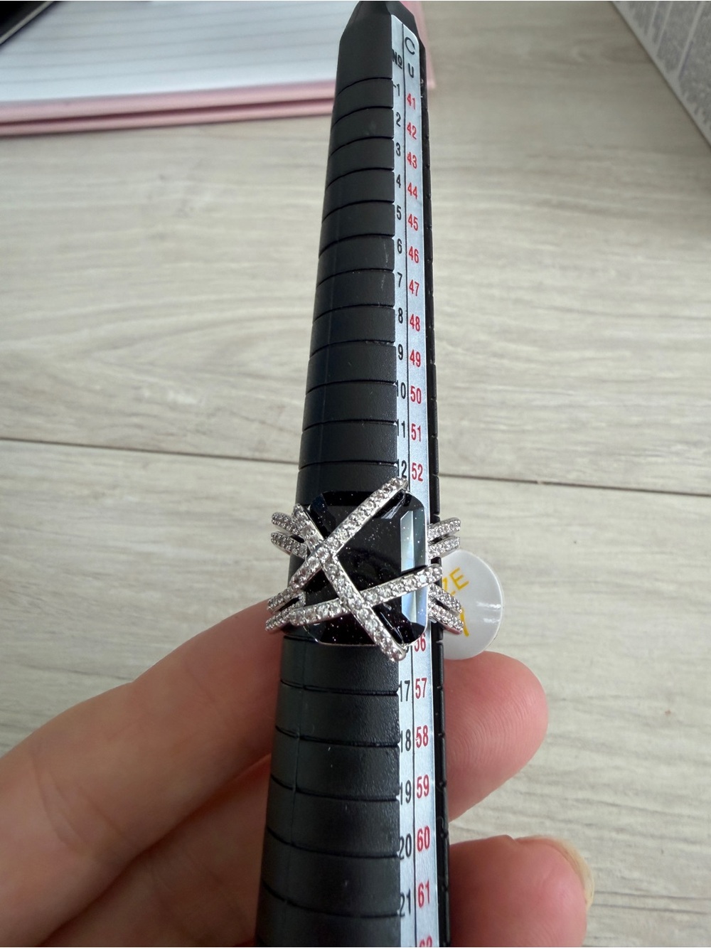 Silver Crystal X-Frame Ring with Black Stone